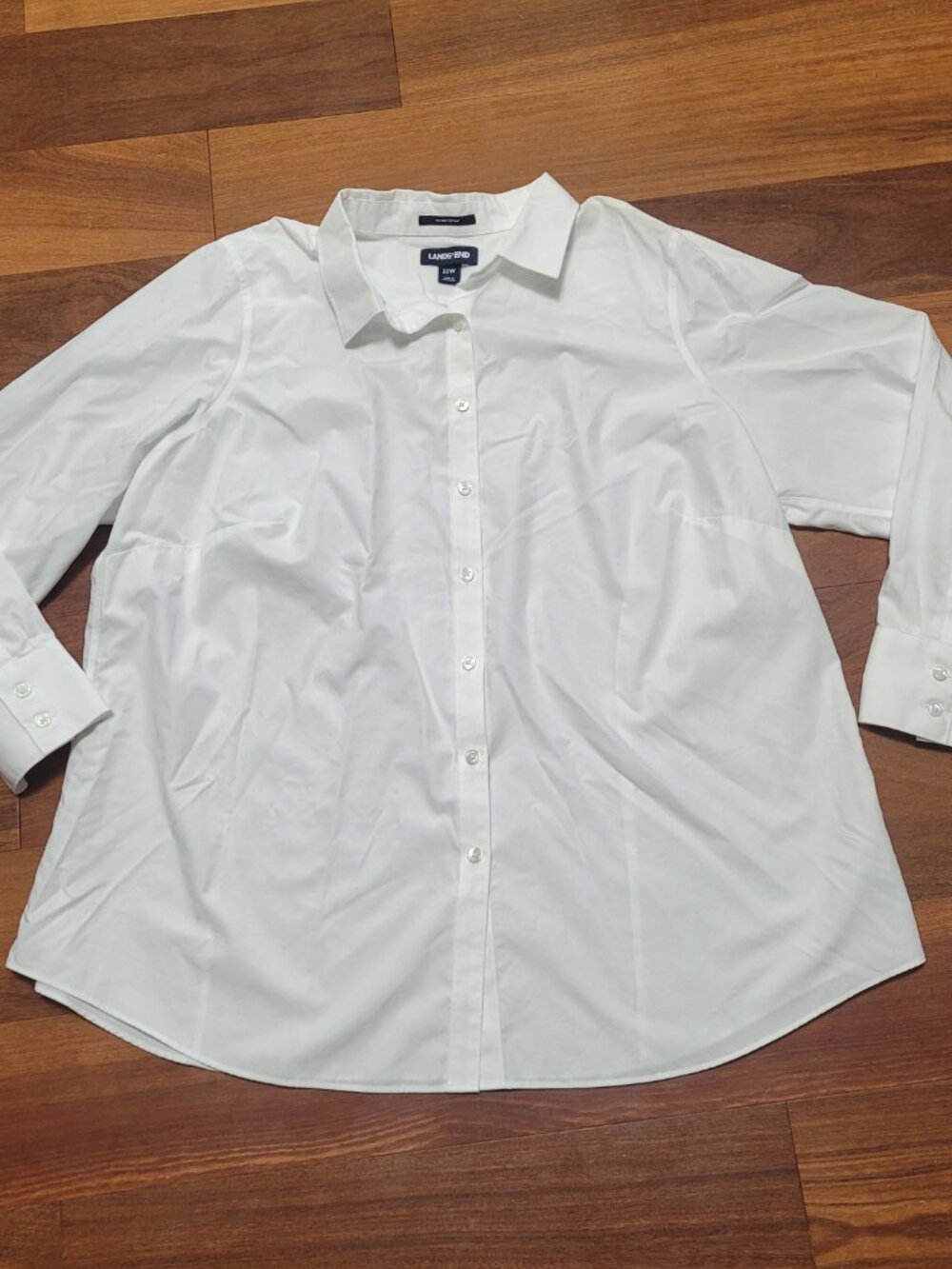Lands End White Shirt Button Up Office Supima Cotton 22W Long Sleeves Collar - Picture 3 of 9